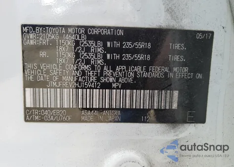 2017 Toyota Rav4 Se z USA, uszkodzony, nr VIN JTMJFREV2HJ159412